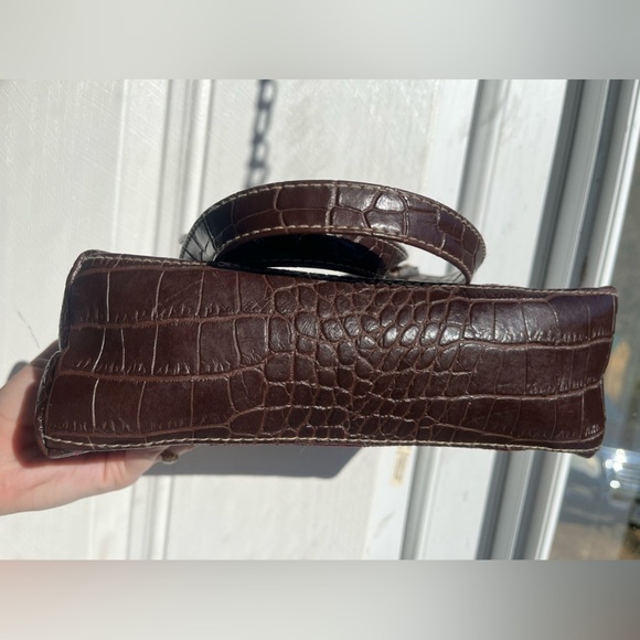 VTG Y2K Cottagecore Maroon Carpet Bag Tapestry purse w/ brown Croc faux leather - Picture 5 of 16